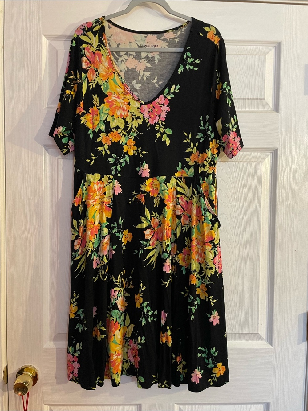 torrid Gray Floral V-Neck Dress with Pastel Pink & Mint